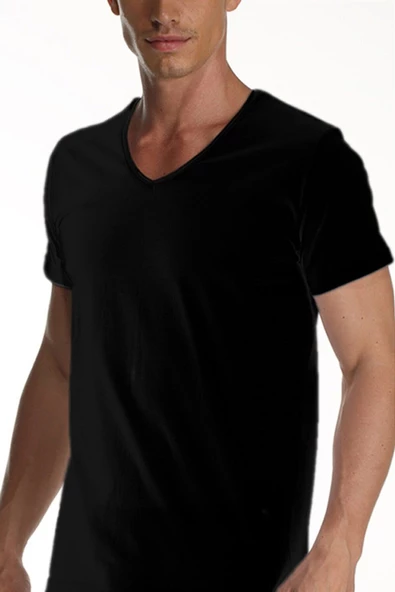 Erkek Süprem V Yaka Siyah T-shirt 952