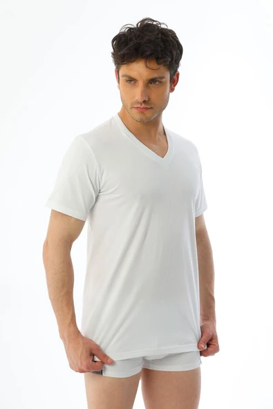 Erkek Süprem V Yaka Beyaz T-shirt 945 - 2