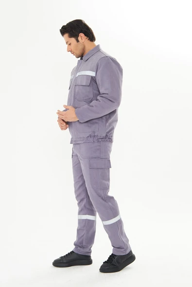 Orange Safety İş Takımı Mont+Pantolon  7/7 Gabardin %100 Pamuk Kapitoneli Reflektörlü Gri - Resim 3