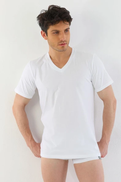 Erkek Süprem V Yaka Beyaz T-shirt 945 - 5