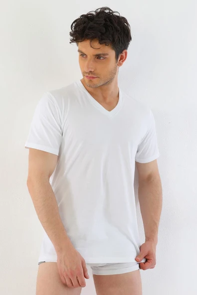 Erkek Süprem V Yaka Beyaz T-shirt 945 - 7