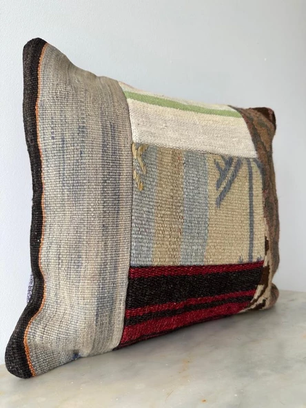 40x40 cm Dekoratif El Dokuma Kilimden oluşan Patchwork Kırlent Kılıf - 4