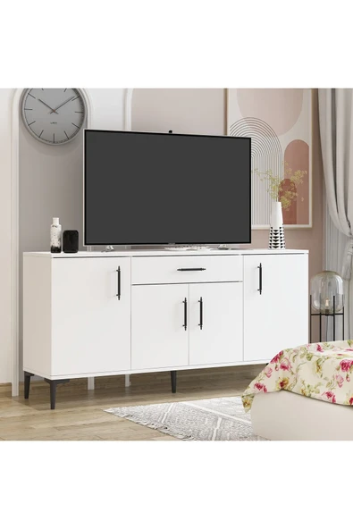 Betroya LAURA Konsol Beyaz Tv Sehpası, Tv Ünitesi, Kahve Köşesi, Banyo Dolabı, Çok Amaçlı Dolap