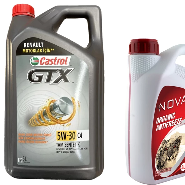 Castrol GTX 5W-30 C4 Tam Sentetik Motor Yağı 5 Litre + K. Antifriz 3 L