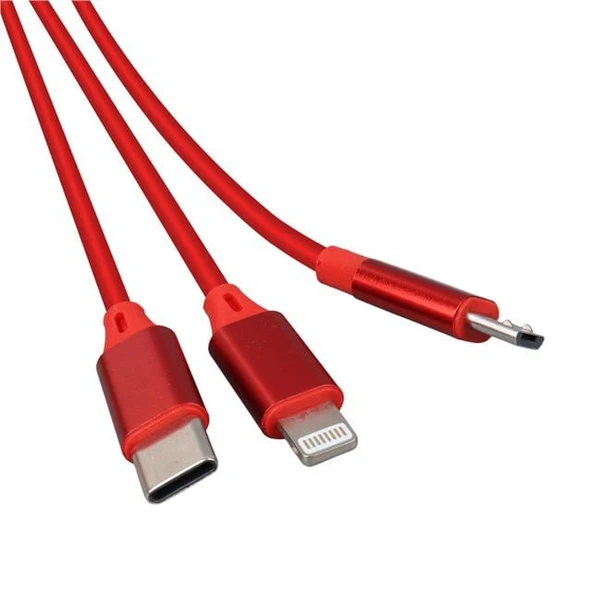 Powermaster PM-26345 3 IN 1 Kırmızı Şarj Kablosu - 3
