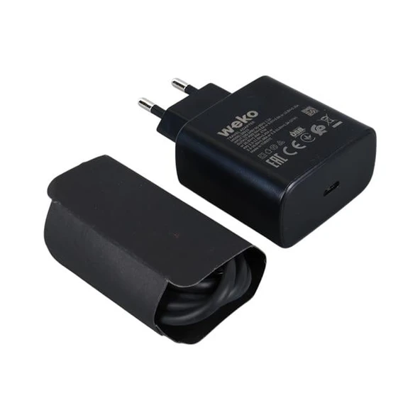 Weko Wk-26523 S11-C 25 Watt Siyah Şarj Başlık Adaptörü + Type-C To Type-C Kablo - 3
