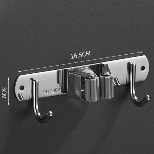 SUNUP SN-26349 ÜÇ KANCALI ÇİFT KLİPSLİ PASPAS-SÜPÜRGE TUTUCU - ASKILIK - 2