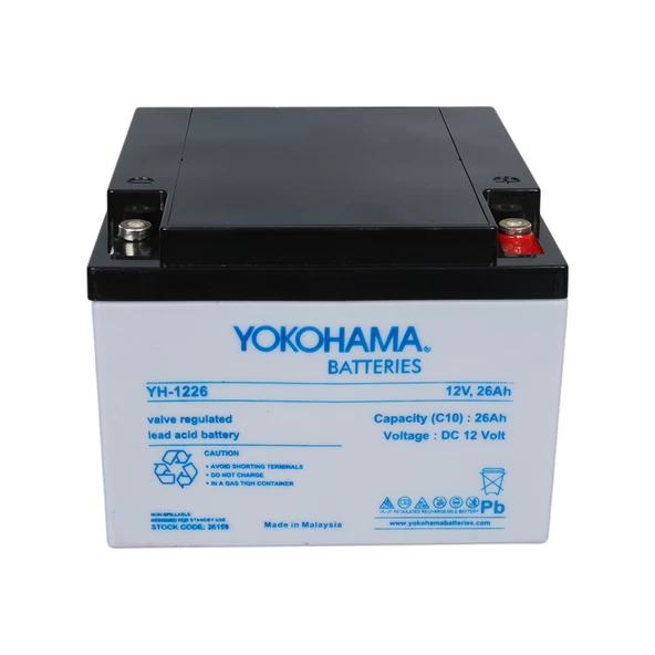 Yokohama YH-122.6 12 Volt  26 Amper Akü (165X176x125 Mm) - 2