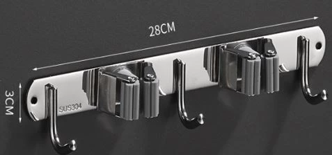 SUNUP SN-26349 ÜÇ KANCALI ÇİFT KLİPSLİ PASPAS-SÜPÜRGE TUTUCU - ASKILIK