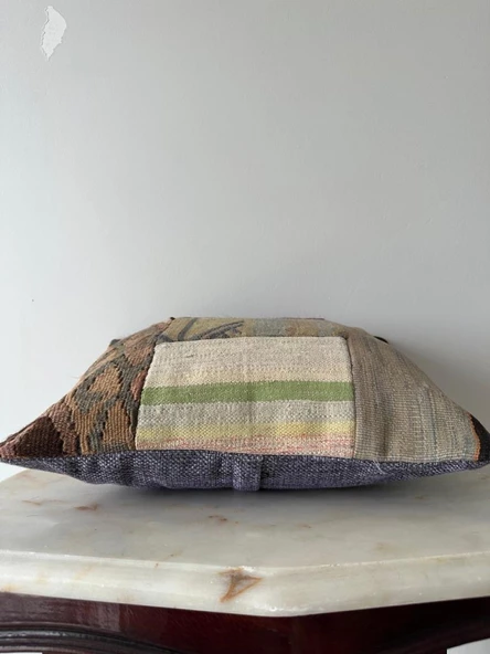 40x40 cm Dekoratif El Dokuma Kilimden oluşan Patchwork Kırlent Kılıf - 3