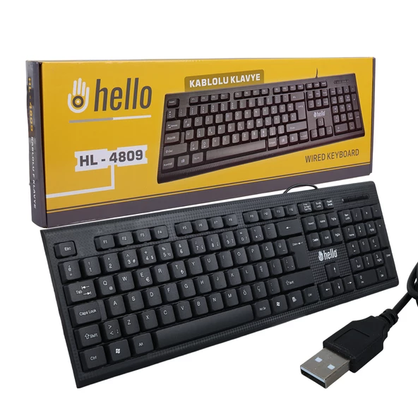 HELLO HL-4809 STANDART KABLOLU SİYAH USB Q KLAVYE