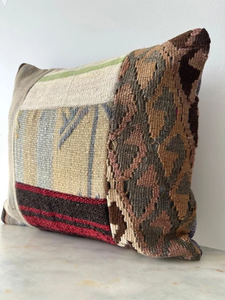 40x40 cm Dekoratif El Dokuma Kilimden oluşan Patchwork Kırlent Kılıf - 2