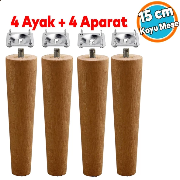Mobilya Koltuk Kanepe Sehpa Masa Ayağı Ayakları M8 Civatalı Bağlantı Aparatlı 4'lü Set Ahşap 15 cm