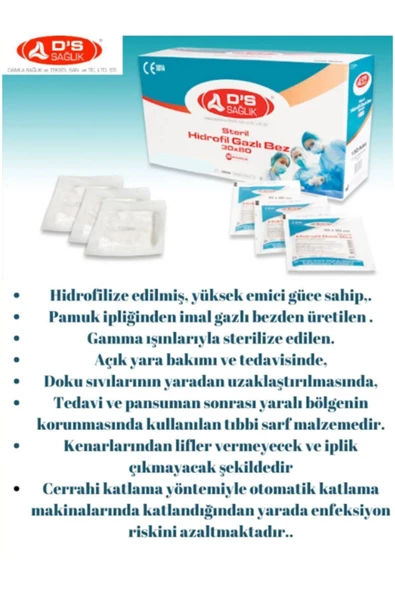 Steril Hidrofil Gazlı Bez 30x80cm (2 Adet 30x40) ( 10'luk Paket Fiyatıdır )