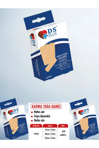 Yara Bandı KARMA Mix First Aid Strip (19mm x 72 mm)-(25mmx72mm)-(38mmx38) toplam 20 ADET