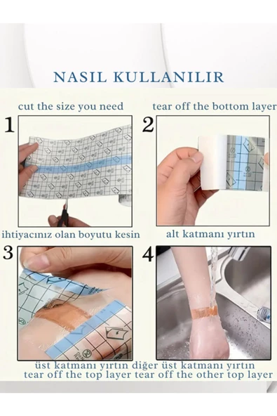 Şeffaf Pu Banyo Ve Dövme SEZERYAN Bandı Tıbbi Su Geçirmez Rulo Flaster Yara Örtusu 10cmx10m - 3