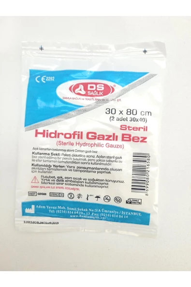 Steril 30cm x 80cm Hidrofil Gazlı Bez 2 Parça 10'lu Paket