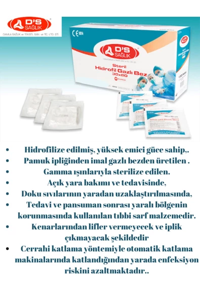 Steril Hidrofil Gazlı Bez 30x80cm (2 Adet 30x40) ( 10'luk Paket Fiyatıdır ) - 2