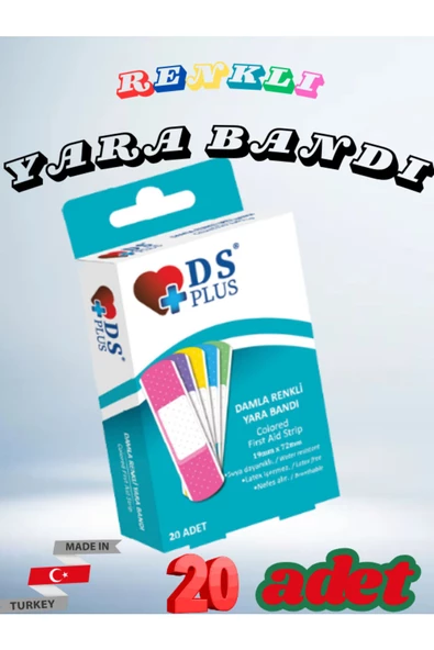 Yara Bandı RENKLİ Colored First AİD Strip 19mm x 72mm 20 li suya dayanıklı