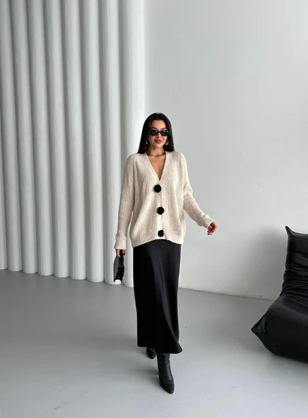 Taş Premium Çiçek Düğmeli Hırka - Resim 5