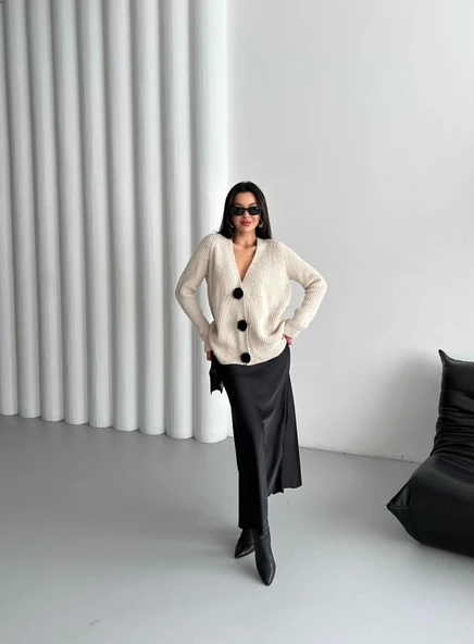 Taş Premium Çiçek Düğmeli Hırka - Resim 4