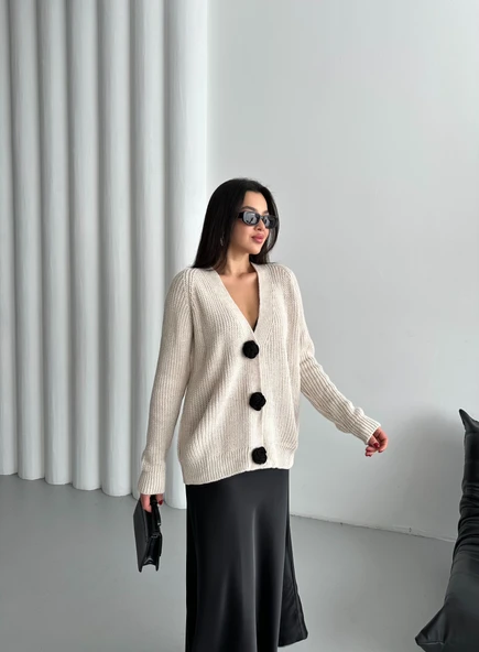 Taş Premium Çiçek Düğmeli Hırka - Resim 8