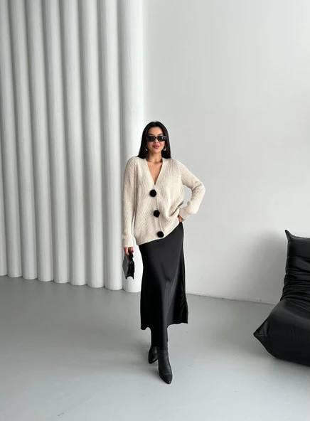 Taş Premium Çiçek Düğmeli Hırka - Resim 6