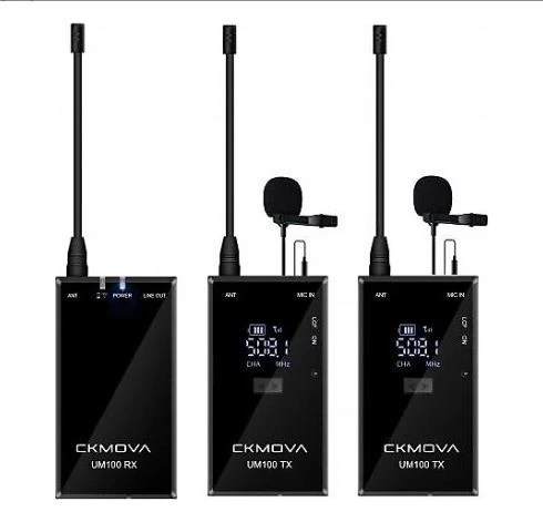 CKMOVA UM100 Kit-2 Ultra Kompakt 3.5mm Çıkışlı 1 Alıcı 2 vericili UHF Kablosuz Yaka Mikrofon Seti TEŞHİR