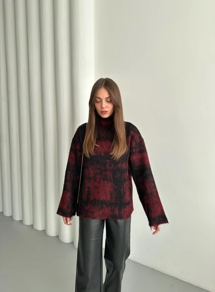 Bordo-Siyah Dik Yaka Kırçıllı Kazak - 6