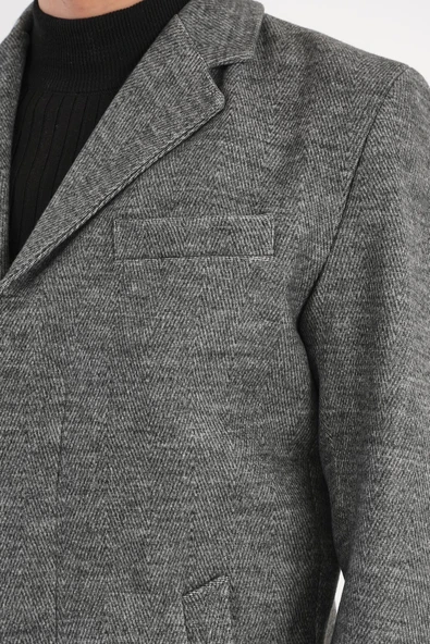 Chill Balıksırtı Gri Erkek Kaşe Kaban - 4