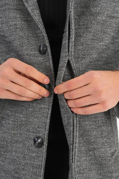 Chill Balıksırtı Gri Erkek Kaşe Kaban - 5