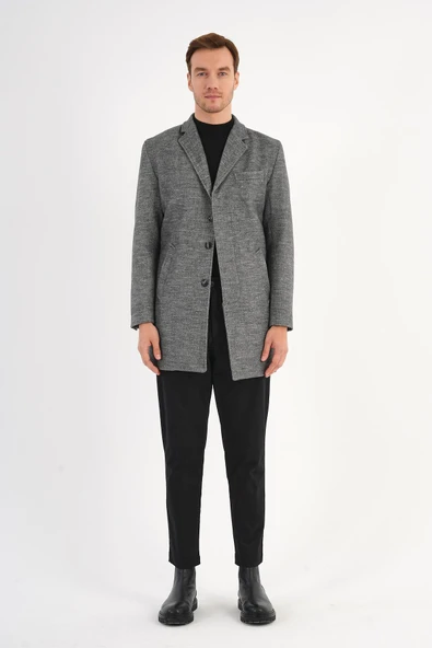 Chill Balıksırtı Gri Erkek Kaşe Kaban - 2