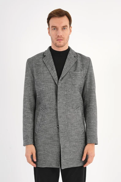 Chill Balıksırtı Gri Erkek Kaşe Kaban