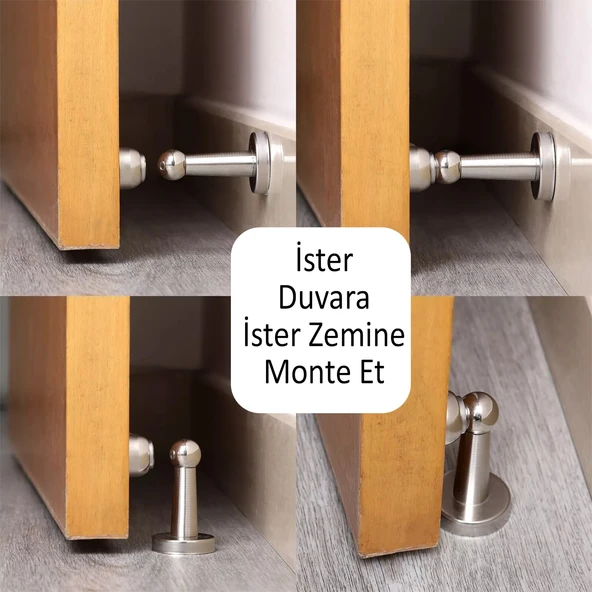 Mıknatıslı Ayaklı Metal Kapı Tutucu Çarpma Önleyici Durdurucu Stoper Vidalı Tampon Krom 1 Adet - Resim 6