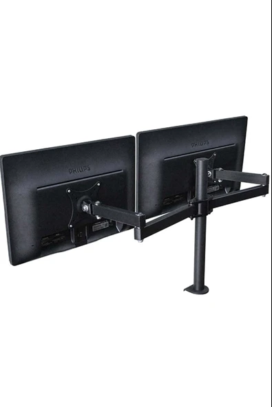 Monozone 2li Çift Kol Monitör Tutucu Led Tv Full Hareketli Çelik Masa Tutucu 17-32inç LCD Masaüstü Standı Desteği - 2