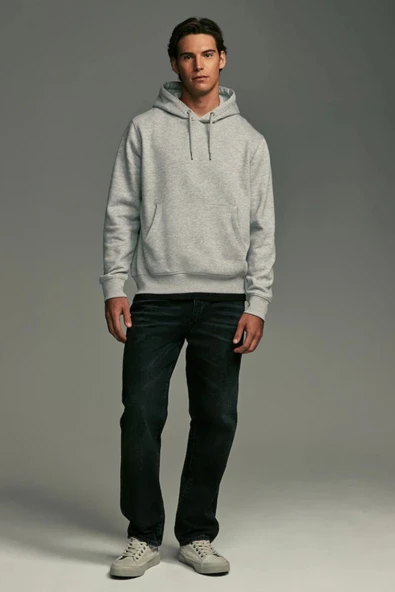 Erkek Kapşonlu Rahat Kalıp İçi Polarlı 3 iplik Kalın SweatShırt spr25sw55 - Resim 5