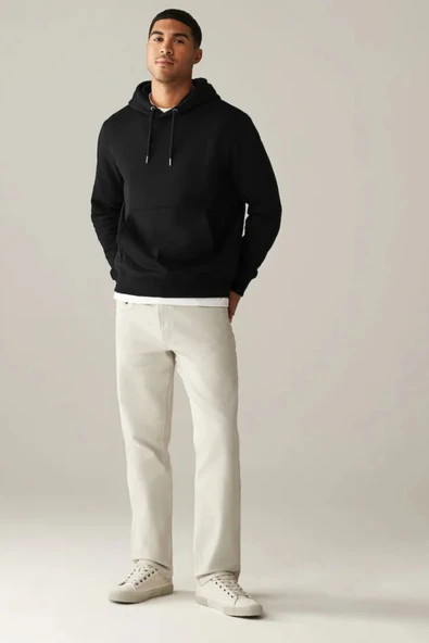 Erkek Kapşonlu Rahat Kalıp İçi Polarlı 3 iplik Kalın SweatShırt spr25sw55 - Resim 2