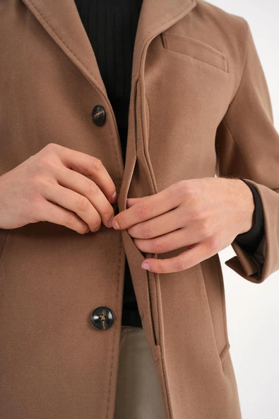 Chill Bej Erkek Kaşe Kaban - 5