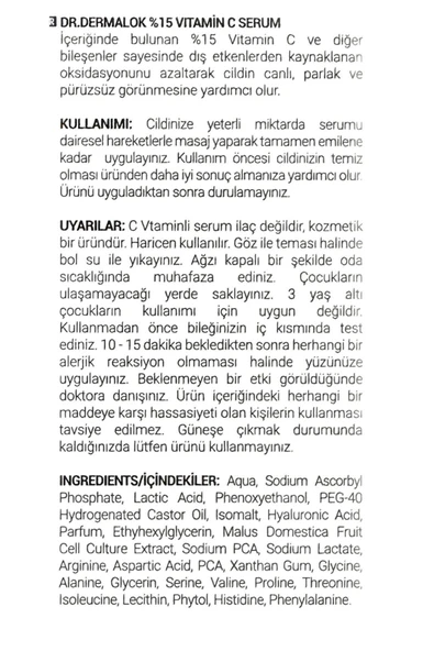Vitamin C %15 Yoğun Formül Premium seri Ton Eşitleyici Aydınlatıcı Yüz Serumu 30ml Tüm Ciltler Için - 3