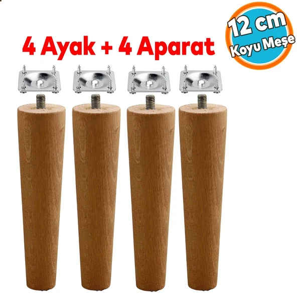 Ahşap Ayak Bağlantı Aparatlı Mobilya Koltuk Kanepe Sehpa Masa Ayağı Ayakları 4'lü Set M8 Civatalı Ahşap 12 cm ürün görseli