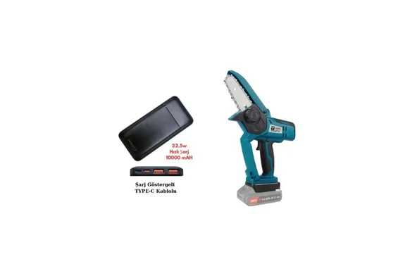 Catpower 4138 Akülü Dal Kesme Makinası 10 Cm - (Akü Hariç)+Ah+Akdeniz Taşınabilir Şarj Cihazı (Model: S125Q)