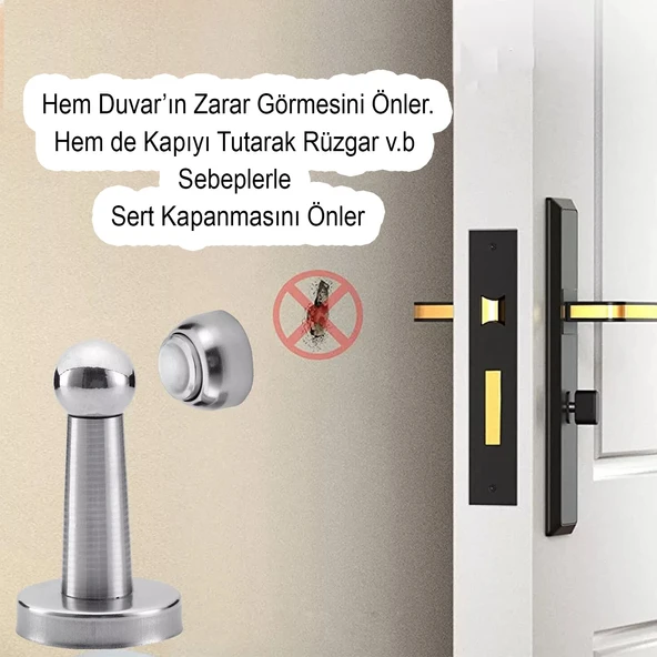 Mıknatıslı Ayaklı Metal Kapı Tutucu Çarpma Önleyici Durdurucu Stoper Vidalı Tampon Krom 1 Adet - Resim 8