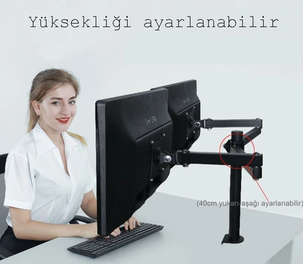 Monozone 2li Çift Kol Monitör Tutucu Led Tv Full Hareketli Çelik Masa Tutucu 17-32inç LCD Masaüstü Standı Desteği - 4