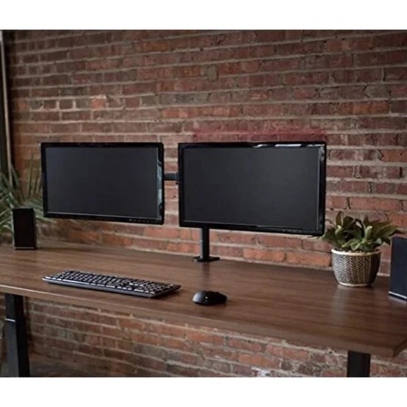 Monozone 2li Çift Kol Monitör Tutucu Led Tv Full Hareketli Çelik Masa Tutucu 17-32inç LCD Masaüstü Standı Desteği - 6