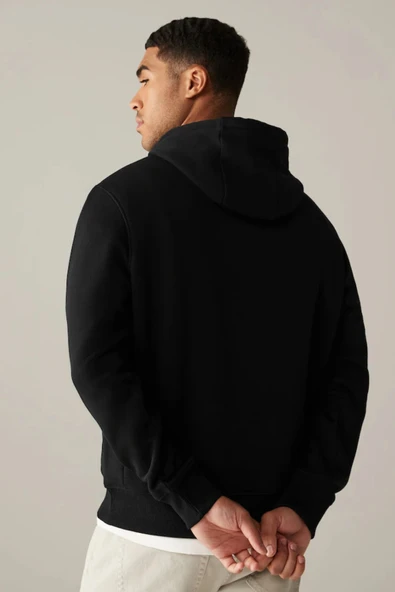 Erkek Kapşonlu Rahat Kalıp İçi Polarlı 3 iplik Kalın SweatShırt spr25sw55 - Resim 3