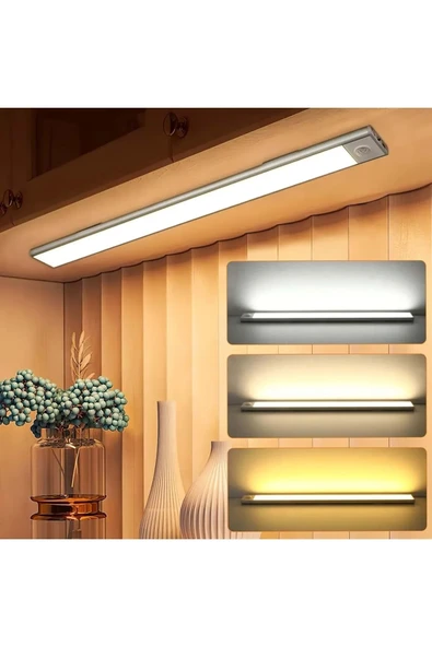 Monozone Kablosuz LED Gece Lambası 40cm Hareket Sensörlü Işık Gece Lambası Mutfak Tezgah Yatak Odası Gardırop Merdiven Arka Işık Taşınabilir Uzun Şerit USB Şarjlı 3 Renk - 9