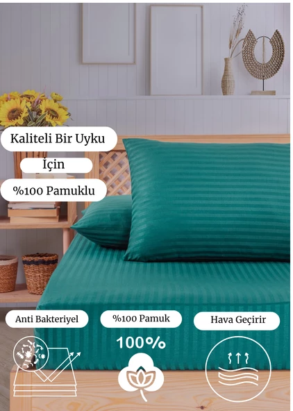 Çizgili Pamuk Saten 160x200 30 Tek Kişilik Lastikli Yatak Çarşafı Ve Yastık Kılıfı 50x70