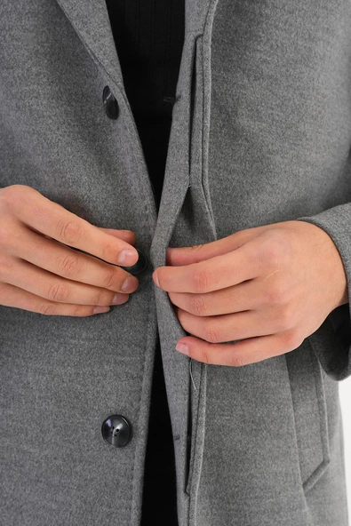 Chill Gri Erkek Kaşe Kaban - 5