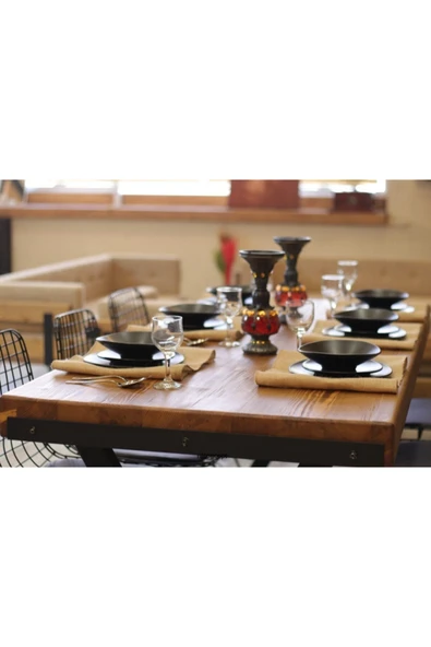 NT Concept Ntconcept Masif Ağaç Yemek Masası Takımı(85cm-210cm Masa+210cm Bank+6 Sandalye) - Resim 8