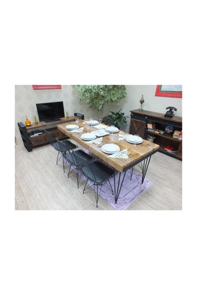 NT Concept Ntconcept Masif Ağaç Yemek Masası - 85cm-125cm Masa - 6